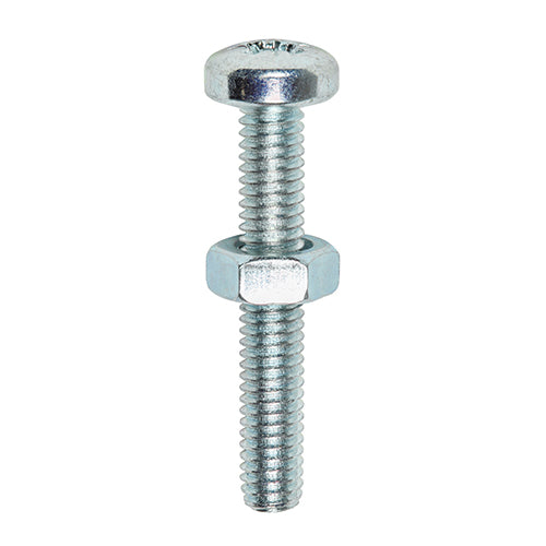 TIMco Machine Pan Head Screws & Hex Nut Silver - M5 x 30 - 15 Pieces