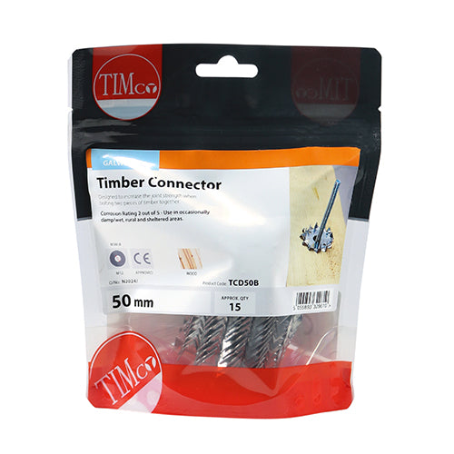 TIMCO Double Sided Timber Connectors Galvanised - 50mm / M12 - 15 Piec ...