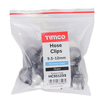 TIMco Hose Clips A2 Stainless Steel - 9.5-12mm