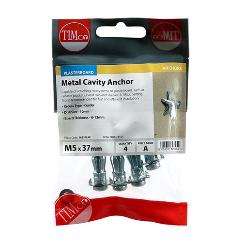 TIMco Metal Cavity Anchors Silver - M5 x 52 (60mm Screw) - 100 Pieces