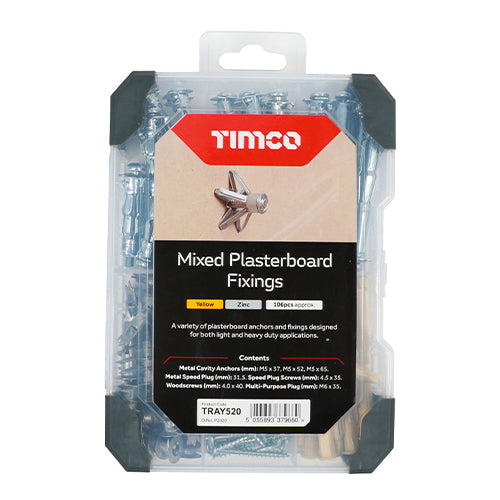 TIMco Plasterboard Fixings Mixed Tray - 102pcs - 102 Each