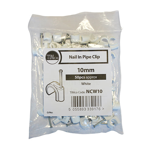 Nail In Pipe Clips White - 10mm