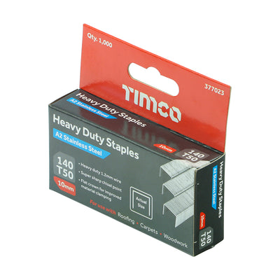 TIMCO Heavy Duty Chisel Point A2 Stainless Steel Staples  - 10mm - Pack Quantity - 1000