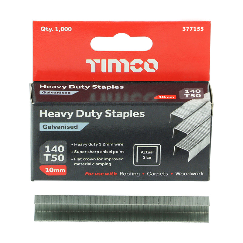 TIMCO Heavy Duty Chisel Point Galvanised Staples  - 10mm - 5,ooo  Pack - Pack Quantity - 5000