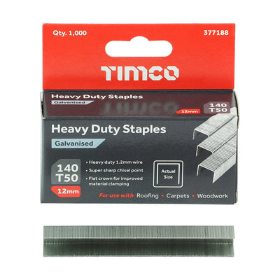 TIMCO Heavy Duty Chisel Point Galvanised Staples  - 12mm - 5,ooo  Pack - Pack Quantity - 5000