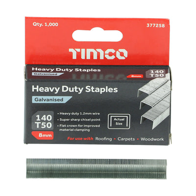 TIMCO Heavy Duty Chisel Point Galvanised Staples  - 8mm - Pack Quantity - 1000