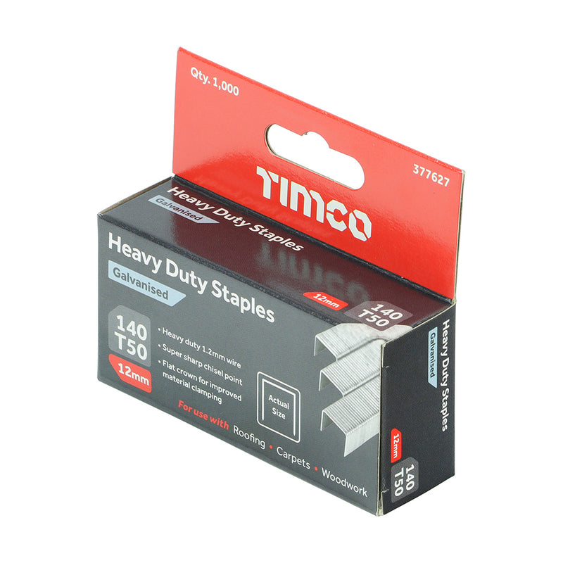 TIMCO Heavy Duty Chisel Point Galvanised Staples  - 12mm - Pack Quantity - 1000