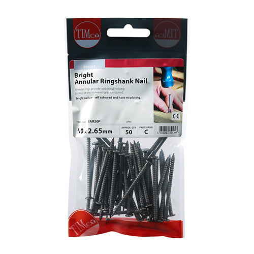 TIMCO Annular Ringshank Nails Bright - 50 x 2.65 - Pack Quantity - 50