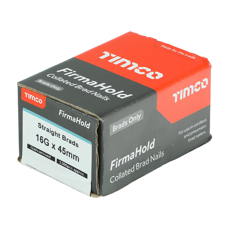 TIMCO FirmaHold Collated 16 Gauge Straight Galvanised Brad Nails & Fuel Cells - 16g x 45/2BFC - Pack Quantity - 2000
