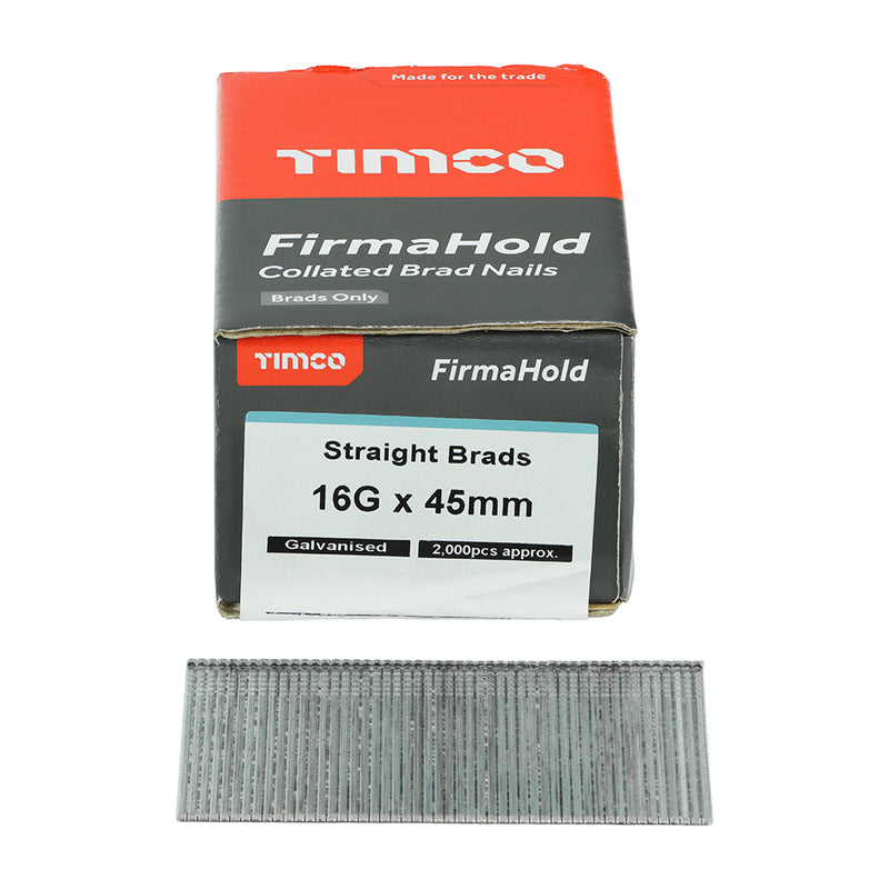 TIMCO FirmaHold Collated 16 Gauge Straight Galvanised Brad Nails & Fuel Cells - 16g x 45/2BFC - Pack Quantity - 2000
