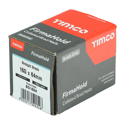 TIMCO FirmaHold Collated 16 Gauge Straight Galvanised Brad Nails - 16g x 64 - Pack Quantity - 2000