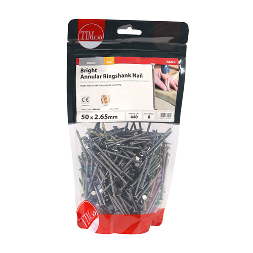 TIMCO Annular Ringshank Nails Bright - 50 x 2.65 - Pack Quantity - 25 Kg