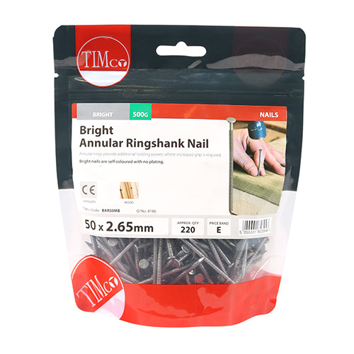 TIMCO Annular Ringshank Nails Bright - 50 x 2.65 - Pack Quantity - 0.5 Kg