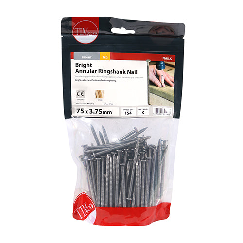 TIMCO Annular Ringshank Nails Bright - 75 x 3.75 - Pack Quantity - 25 Kg