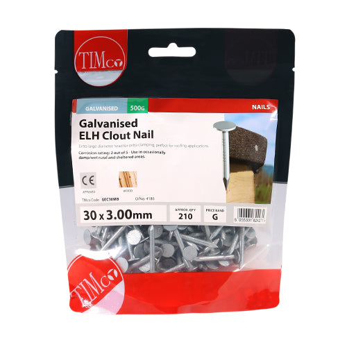 TIMCO Extra Large Head Clout Nails Galvanised - 30 x 3.00 - Pack Quantity - 0.5 Kg
