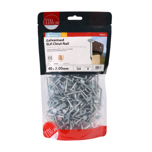 TIMCO Extra Large Head Clout Nails Galvanised - 40 x 3.00 - Pack Quantity - 1 Kg