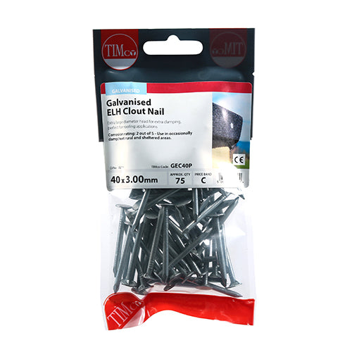 TIMCO Extra Large Head Clout Nails Galvanised - 40 x 3.00 - Pack Quantity - 75