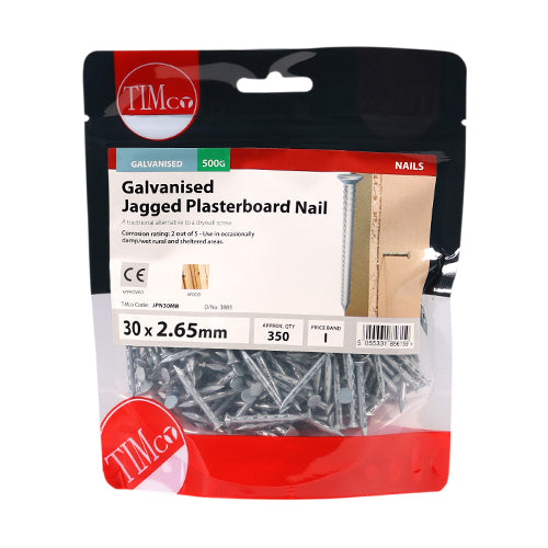 TIMCO Jagged Plasterboard Nails Galvanised - 30 x 2.65 - Pack Quantity - 0.5 Kg
