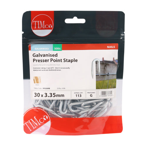 TIMCO Presser Point Staples Galvanised - 30 x 3.35 - Pack Quantity - 0.5 Kg