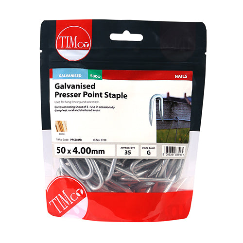 TIMCO Presser Point Staples Galvanised - 50 x 4.00 - Pack Quantity - 0.5 Kg