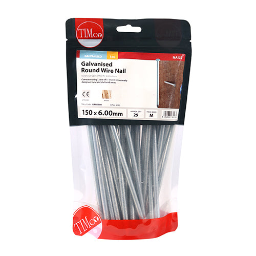 TIMCO Round Wire Nails Galvanised - 150 x 6.00 - Pack Quantity - 1 Kg