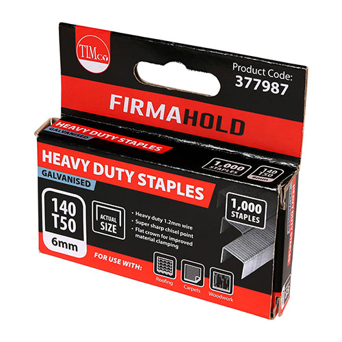 TIMCO Heavy Duty Chisel Point Galvanised Staples  - 6mm - Pack Quantity - 1000