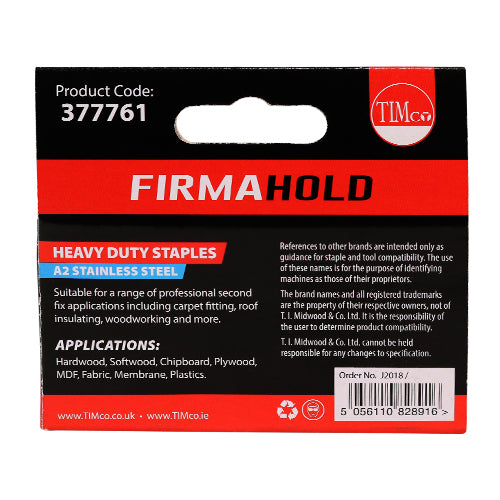 TIMCO Heavy Duty Chisel Point A2 Stainless Steel Staples  - 12mm - Pack Quantity - 1000
