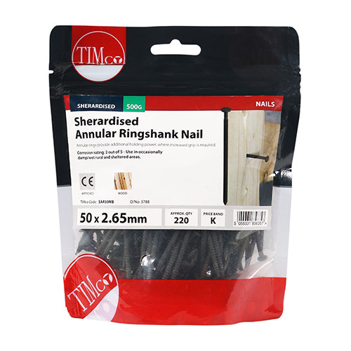 TIMCO Annular Ringshank Nails Sherardised - 50 x 2.65 - Pack Quantity - 0.5 Kg