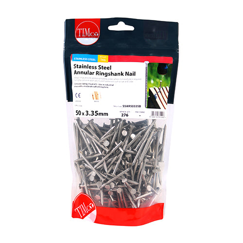 TIMCO Annular Ringshank Nails A2 Stainless Steel - 50 x 3.35 - Pack Quantity - 10 Kg