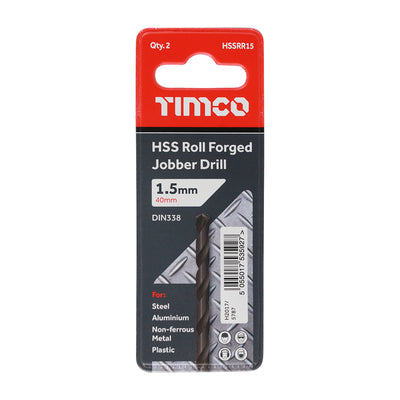TIMco Roll Forged Jobber Drills HSS - 1.5mm - 10 Pieces