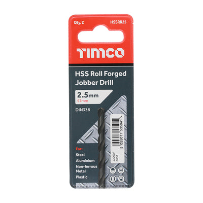 TIMco Roll Forged Jobber Drills HSS - 2.5mm - 10 Pieces