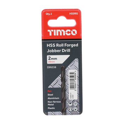 TIMco Roll Forged Jobber Drills HSS - 2.0mm - 10 Pieces