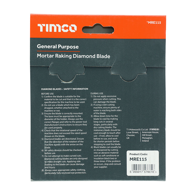 TIMco General Purpose Mortar Raking Diamond Blade - 115 x 22.2 - 1 Piece