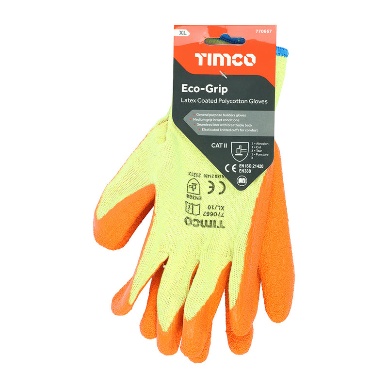 Eco Grip Crinkle Latex Coated Polycotton Gloves - X Large - TIMCO 770667