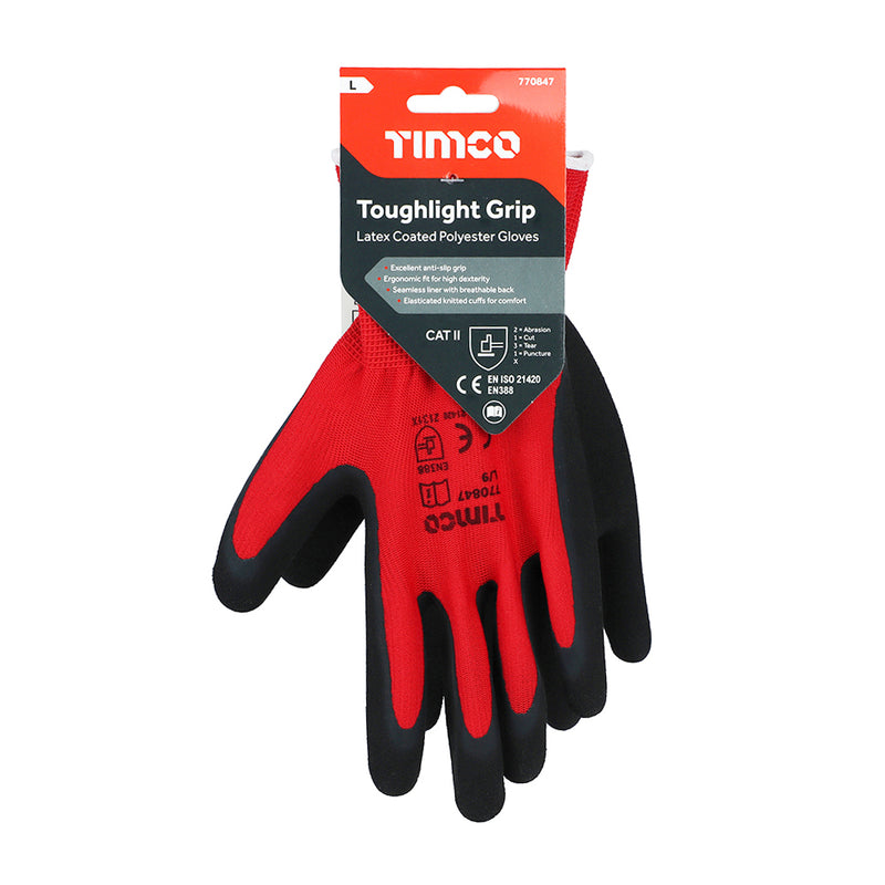 TIMCO Toughlight Grip Sandy Latex Coated Polyester Gloves - Large