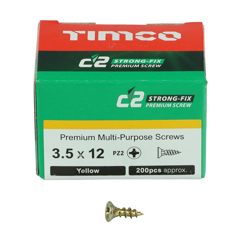 TIMco C2 Strong-Fix Multi-Purpose Premium Countersunk Gold Woodscrews - 3.5 x 25 - 2000 Pieces