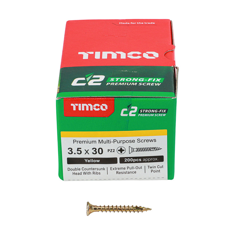 TIMco C2 Strong-Fix Multi-Purpose Premium Countersunk Gold Woodscrews - 3.5 x 30 - 1800 Pieces