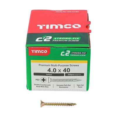 TIMco C2 Strong-Fix Multi-Purpose Premium Countersunk Gold Woodscrews - 4.0 x 40 - 1200 Pieces