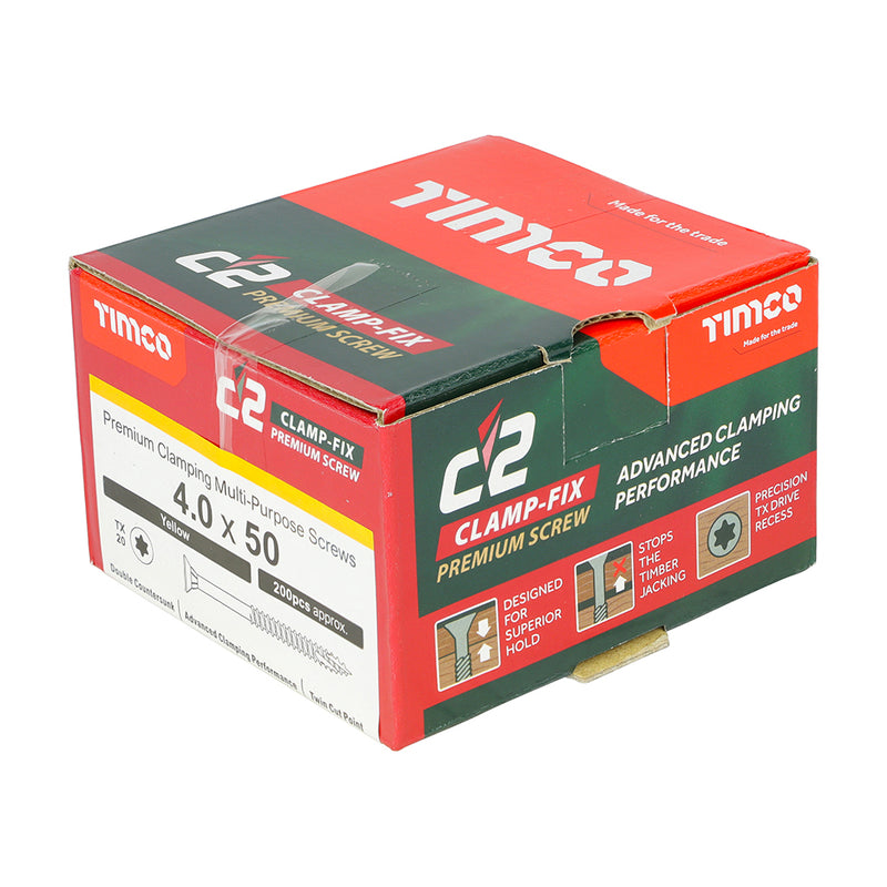 TIMco C2 Clamp-Fix Multi-Purpose Premium Countersunk Gold Woodscrews - 4.0 x 50 - 800 Pieces