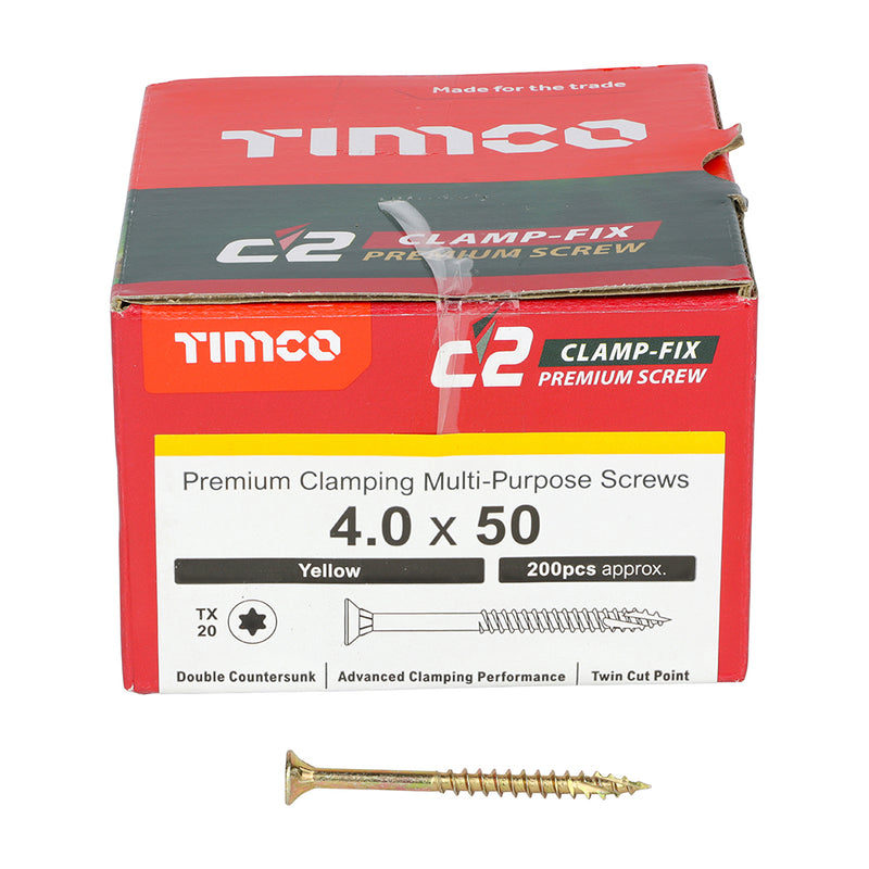 TIMco C2 Strong-Fix Multi-Purpose Premium Countersunk Gold Woodscrews - 4.0 x 50 - 800 Pieces