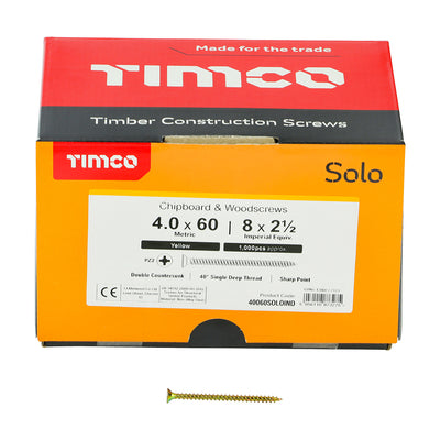 TIMco Solo Countersunk Gold Woodscrews - 4.0 x 60 - 1000 Pieces