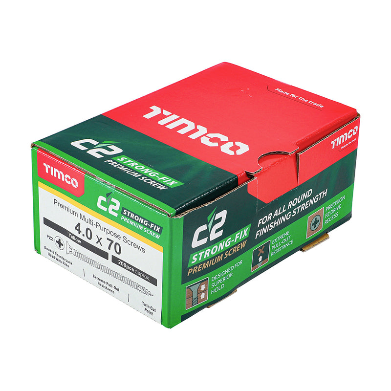 TIMco C2 Strong-Fix Multi-Purpose Premium Countersunk Gold Woodscrews - 4.0 x 70 - 500 Pieces