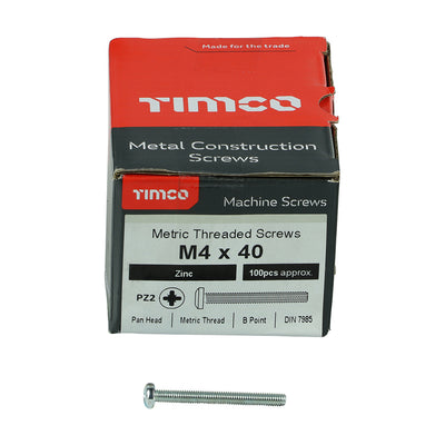 TIMco Machine Pan Head Silver Screws - M4 x 40 - 100 Pieces