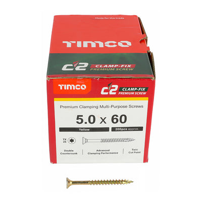 TIMco C2 Strong-Fix Multi-Purpose Premium Countersunk Gold Woodscrews - 5.0 x 60 - 400 Pieces