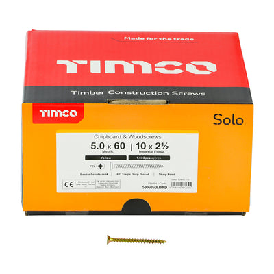 TIMco Solo Countersunk Gold Woodscrews - 5.0 x 60 - 1000 Pieces