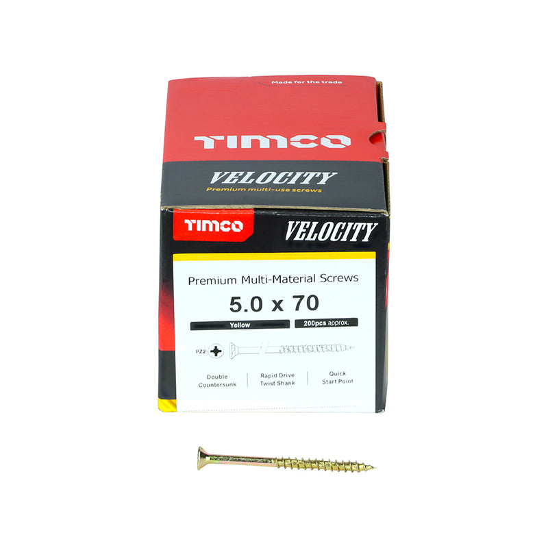 TIMco Velocity Premium Multi-Use Countersunk Gold Woodscrews - 5.0 x 70 - 375 Pieces