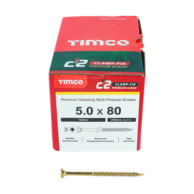TIMco C2 Clamp-Fix Multi-Purpose Premium Countersunk Gold Woodscrews - 5.0 x 80 - 350 Pieces