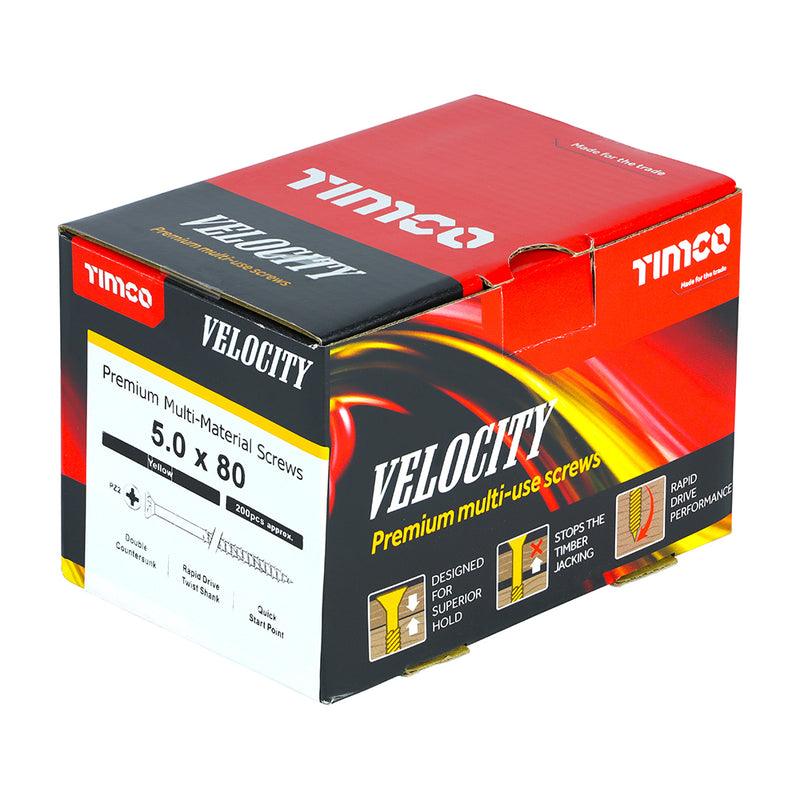 TIMco Velocity Premium Multi-Use Countersunk Gold Woodscrews - 5.0 x 80 - 350 Pieces