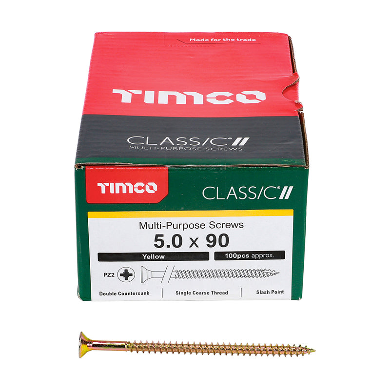 TIMco Classic Multi-Purpose Countersunk Gold Woodscrews - 5.0 x 90 - 100 Pieces