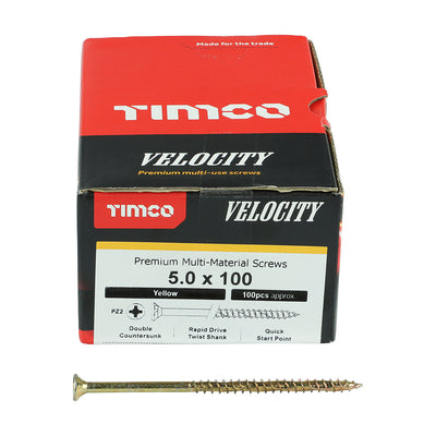 TIMco Velocity Premium Multi-Use Countersunk Gold Woodscrews - 5.0 x 100 - 300 Pieces